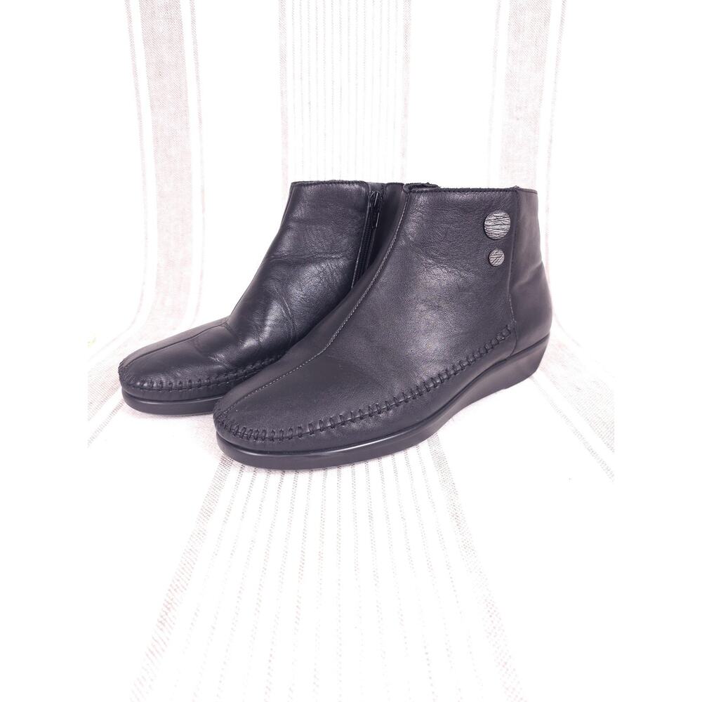 SAS Jade Boots Womens 11 Wide Black Leather Tripad Zip Wedge Comfort Shoe MocToe
